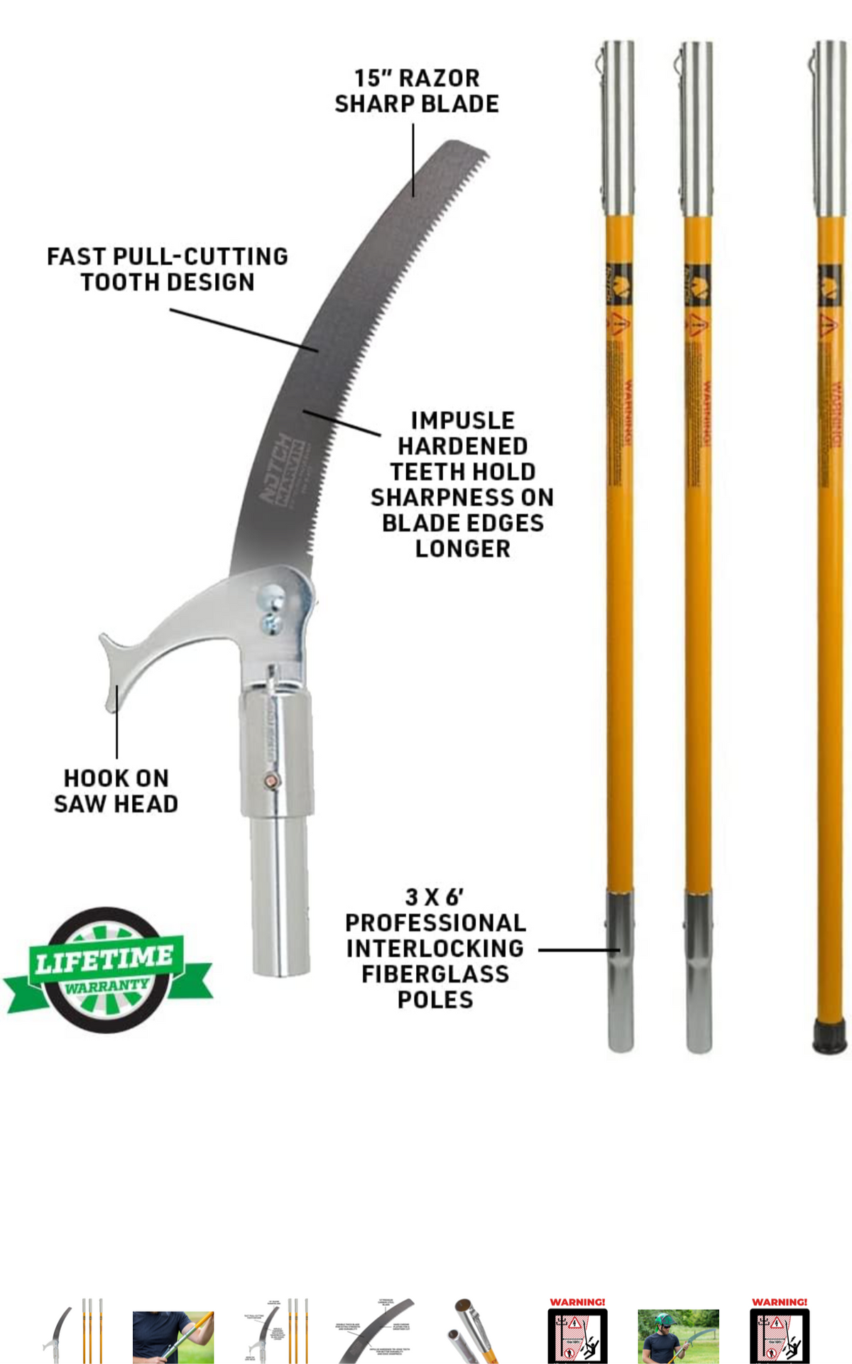 18' pole saw set with 15 inch blade NOTCH 18' FIBERGLASS POLE SAW SET