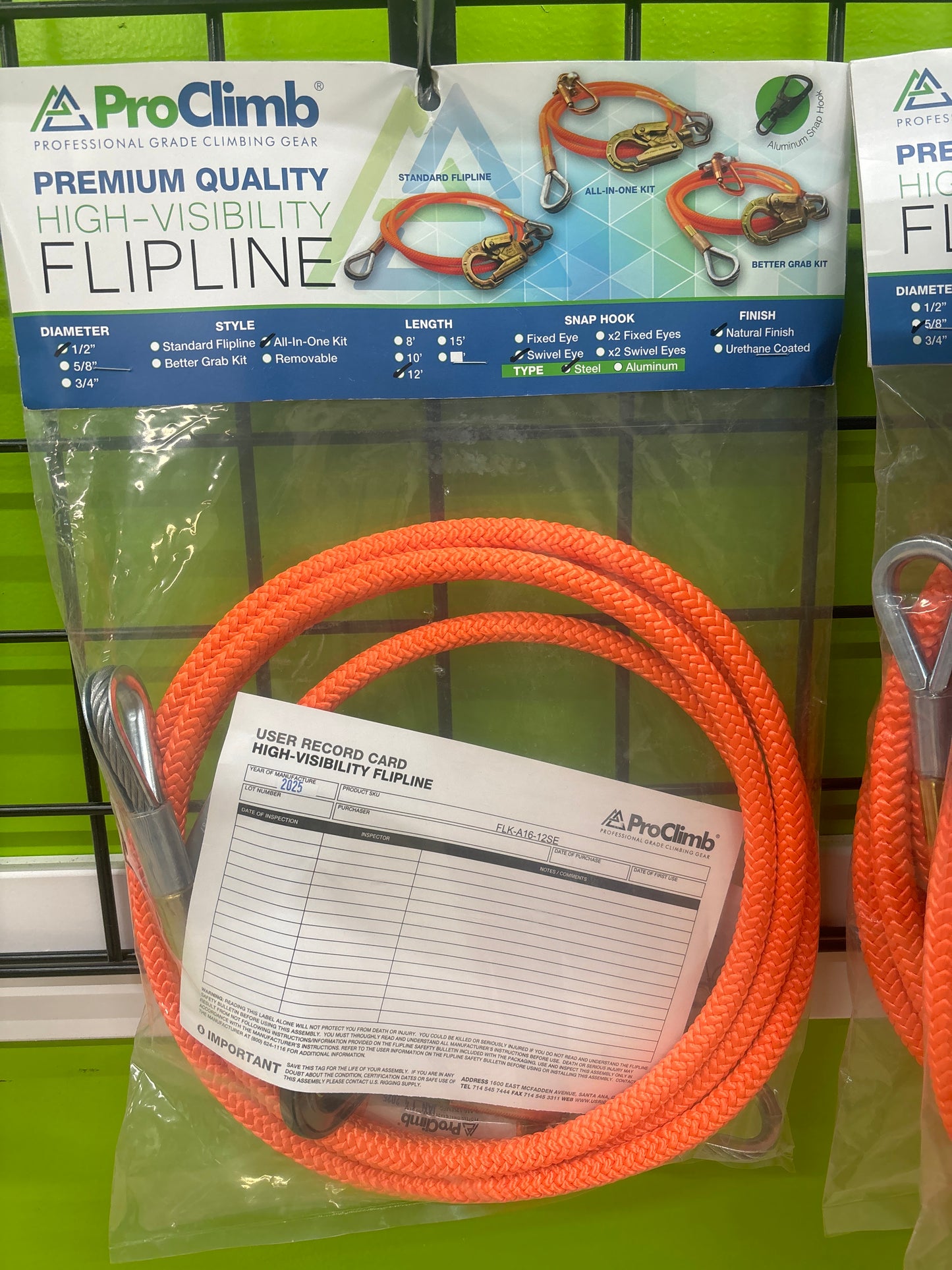 ProClimb FLIPLINE 1/2” x 12’ Orange