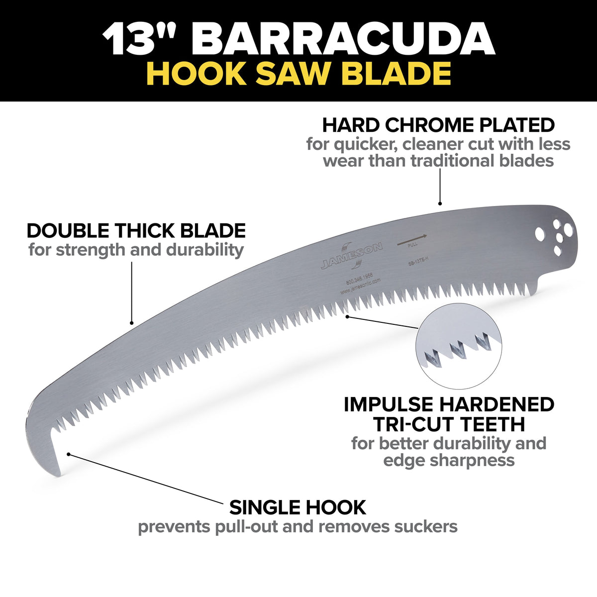 Jameson Barracuda Tri-Cut Pole Saw Blade with Hook, 13"