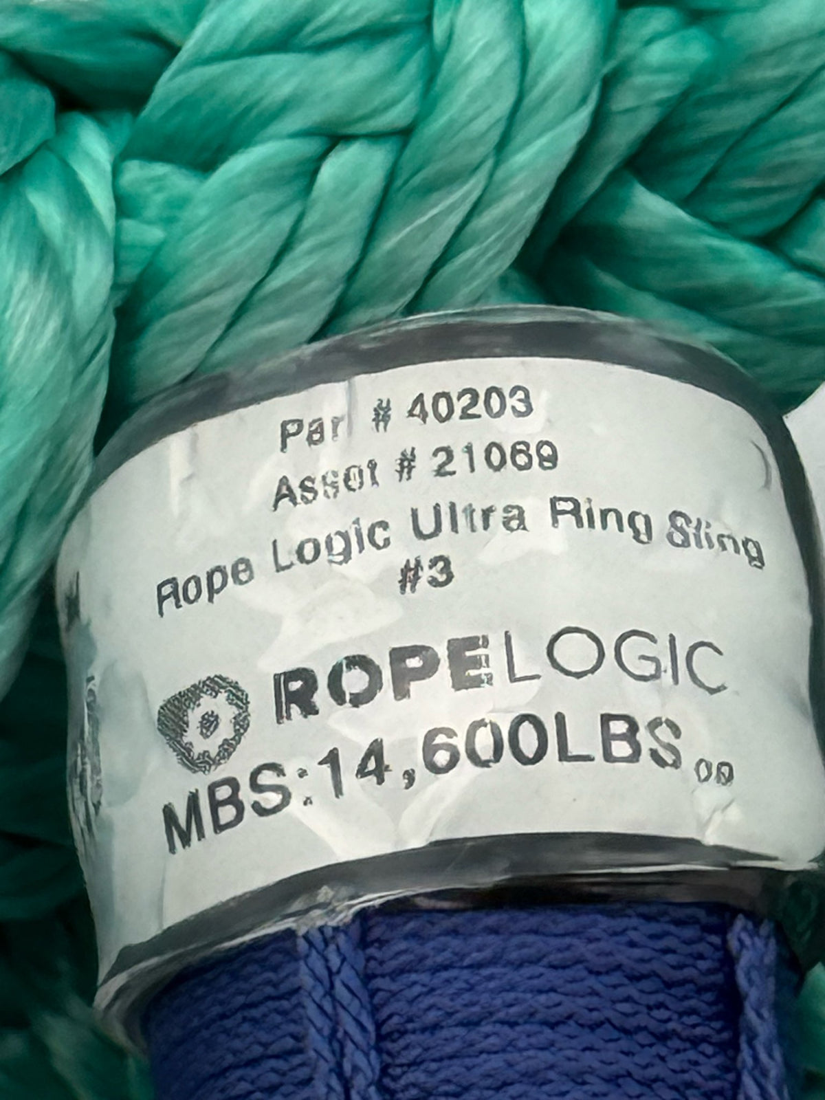 Rope Logic Ultra Ring Sling #3 tag, part 40203, MBS 14,600 lbs