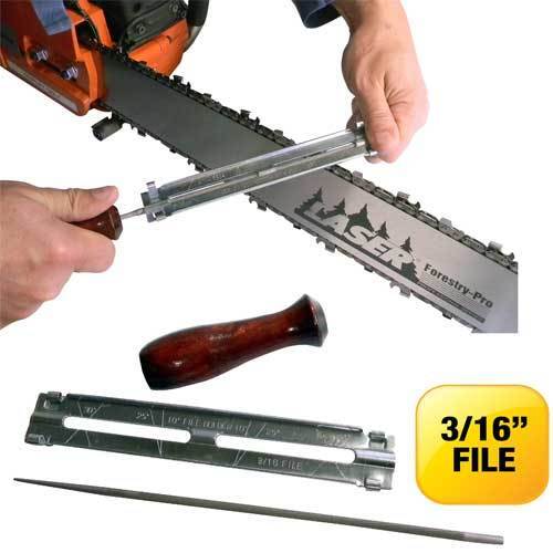 Chainsaw file with file guide and handle