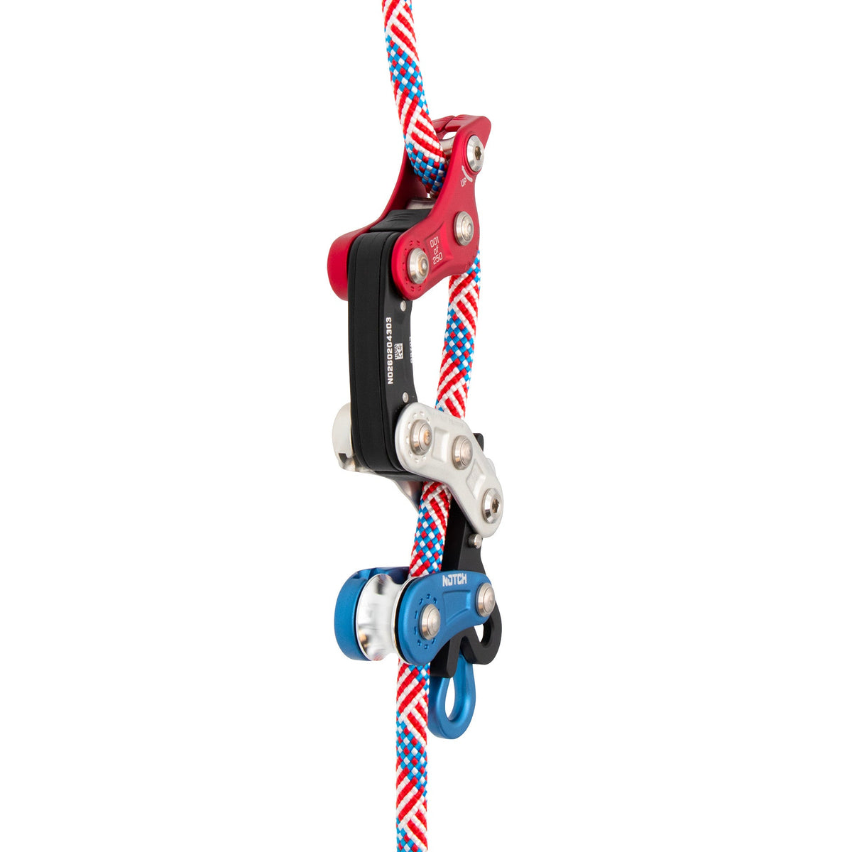 Notch Rope Runner Vertec Revolution on red white and blue rope