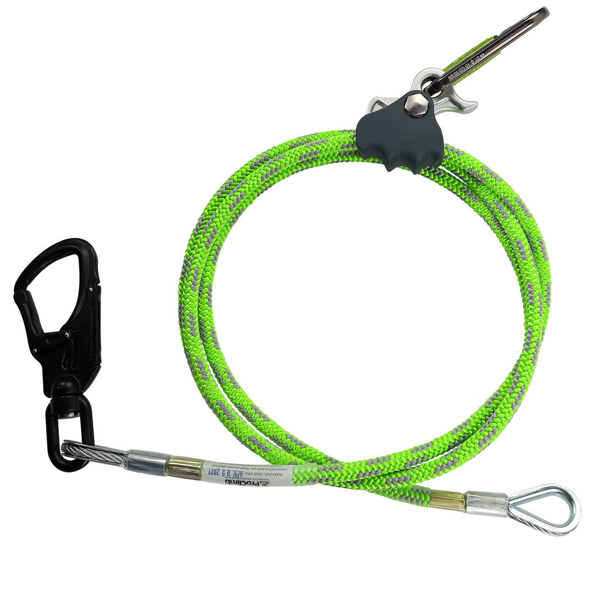 ProClimb Flipline Kit 1/2" x 8', Lime Green, Aluminum Swivel Snap with Better Rope Grab