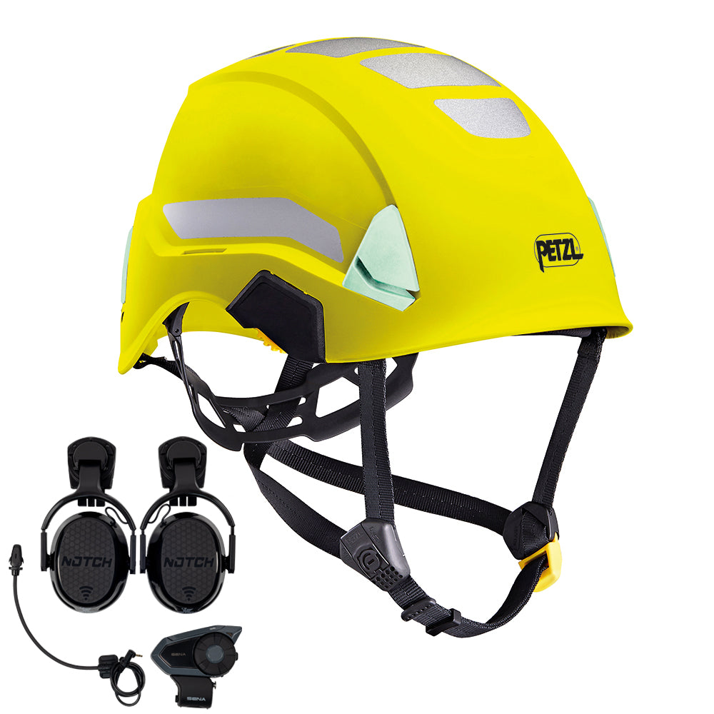 Petzl STRATO Hi-Viz ANSI Helmet with Notch Hookups & SENA Comms