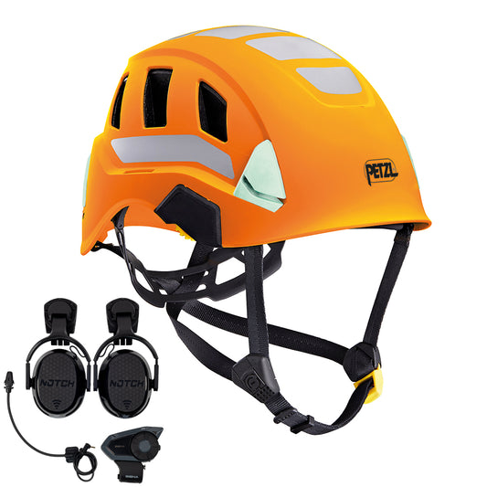 Petzl STRATO VENT Hi-Viz ANSI Helmet with Notch Hookups & SENA Comms