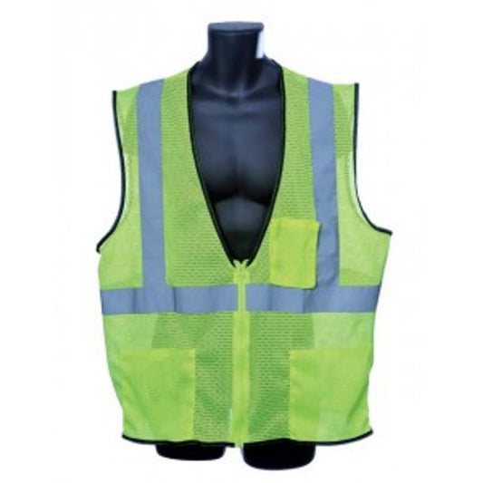 Class 2 Safety Vest, Lime, Zipper Front