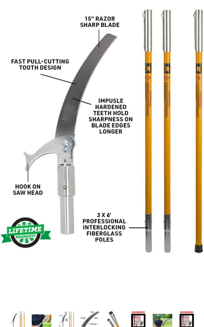 18' pole saw set with 15 inch blade NOTCH 18' FIBERGLASS POLE SAW SET