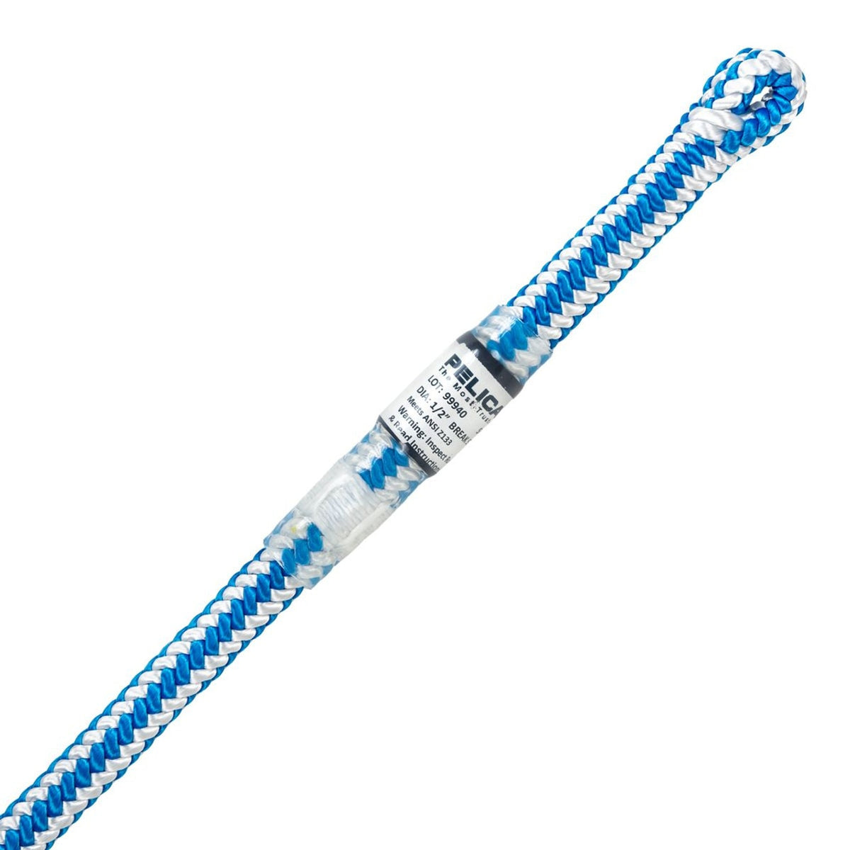 Pelican Arbor Rope 16-Strand 1/2" x 150', Blue/White, Tight Eye Splice
