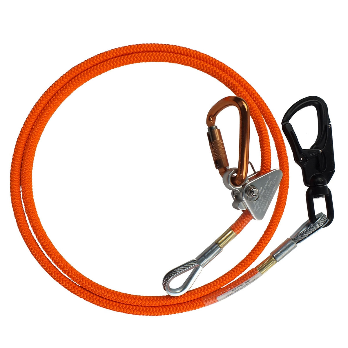 ProClimb Flipline Kit 1/2" x 8', Orange, Aluminum Swivel Snap