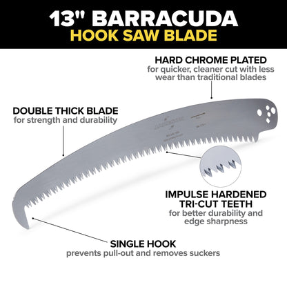 Jameson Barracuda Tri-Cut Pole Saw Blade with Hook, 13"