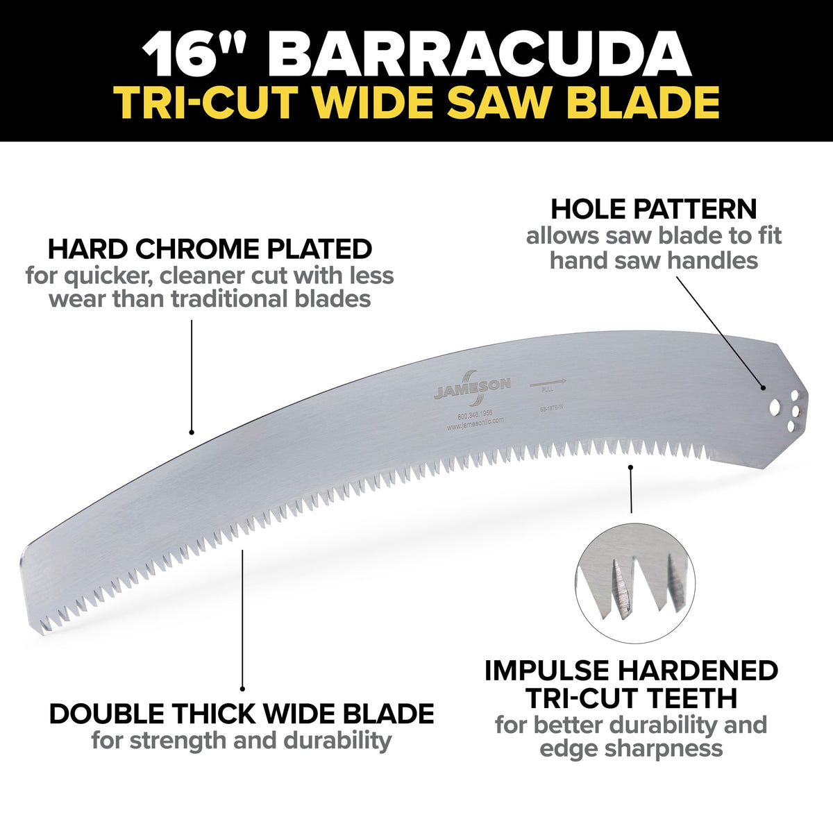 Jameson Barracuda Tri-Cut Wide Pole Saw Blade, 16"