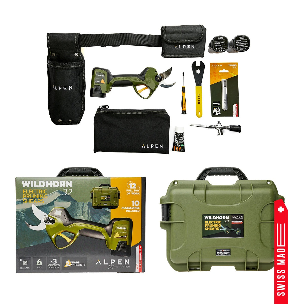 FELCO Wildhorn 32 Electric Pruning Shear Kit with 3 Batteries and Power Pack