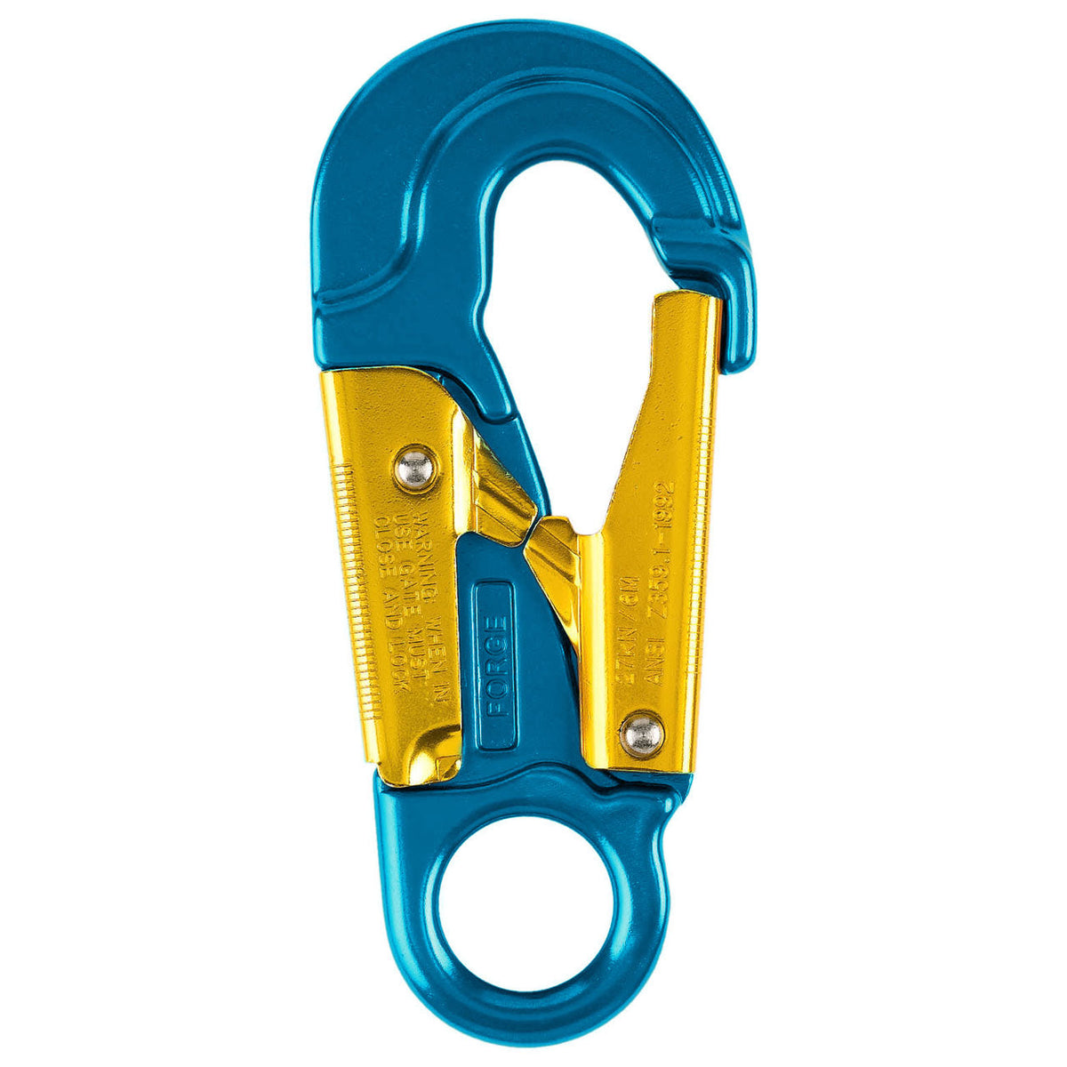 U.S. Rigging Double Locking Aluminum Hook, Blue with Gold, 27 kN